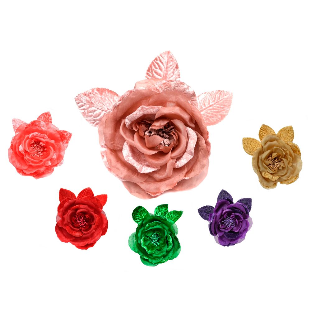 Flor realizada en organza y terciopelo para conjuntos de flamenca o tocados